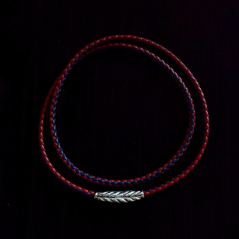 David Yurman Red/Blue Chevron Triple Wrap Leather Bracelet (Necklace)